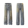 Blue Wash Distressed Ripped Wide-Leg Jeans