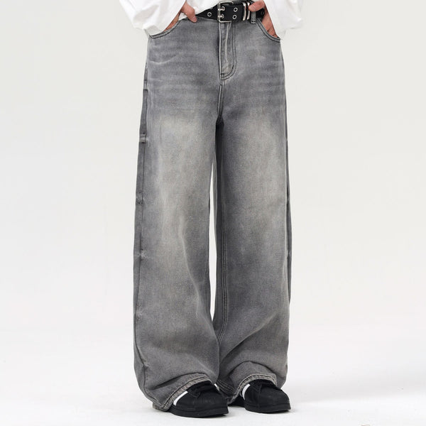 Relaxed Fit Wash Denim Gray Jeans-INNBLAC