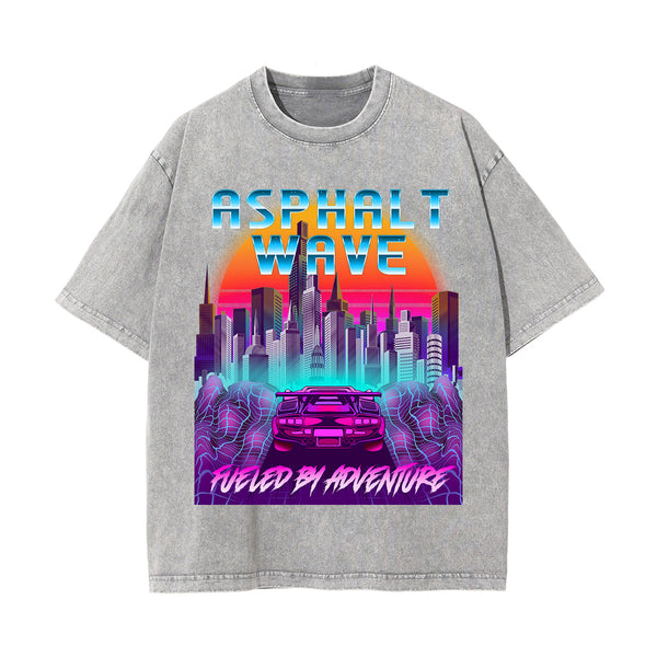 Asphalt Wave Graphic Washed Tee-INNBLAC