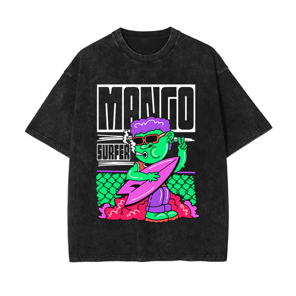 Surfer Graffiti Cartoon Graphic Washed Tee-INNBLAC