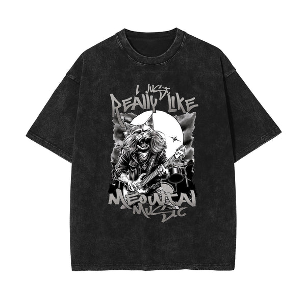 Heavy Meowtall Stone Wash Graphic Tee-INNBLAC
