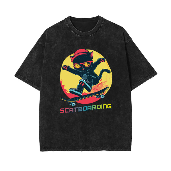 Cute Cat Stone Wash Graphic Tee-INNBLAC