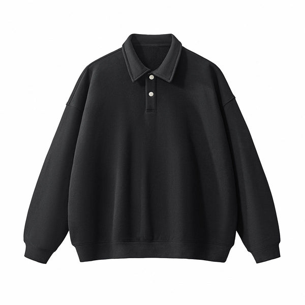 Solid Color Fleece Polo Collar Sweatshirt