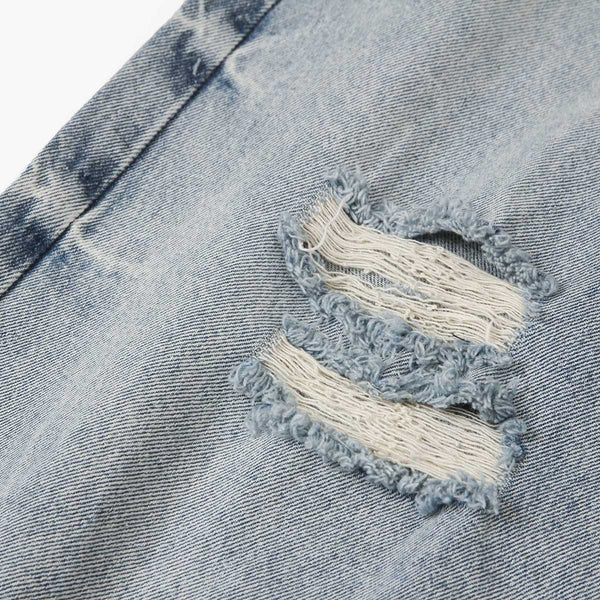 Light Blue Distressed Ripped Straight Jeans