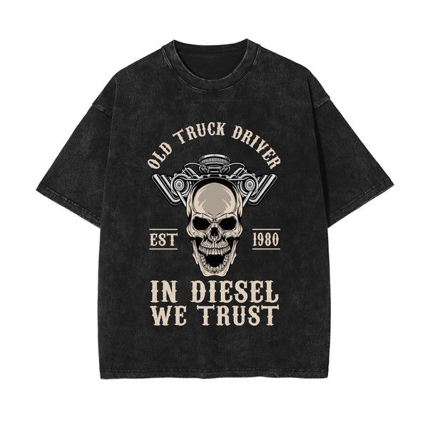 Old Truck Driver Stone Wash Graphic Tee-INNBLAC