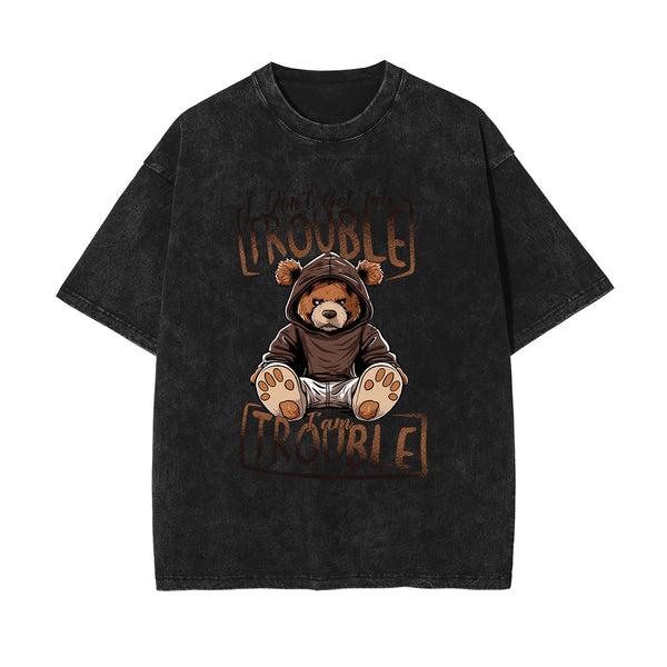 Trouble Bear Stone Wash Graphic Tee-INNBLAC
