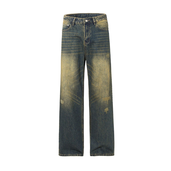 Mud Dyeing Wash Denim Ripped Jeans-INNBLAC