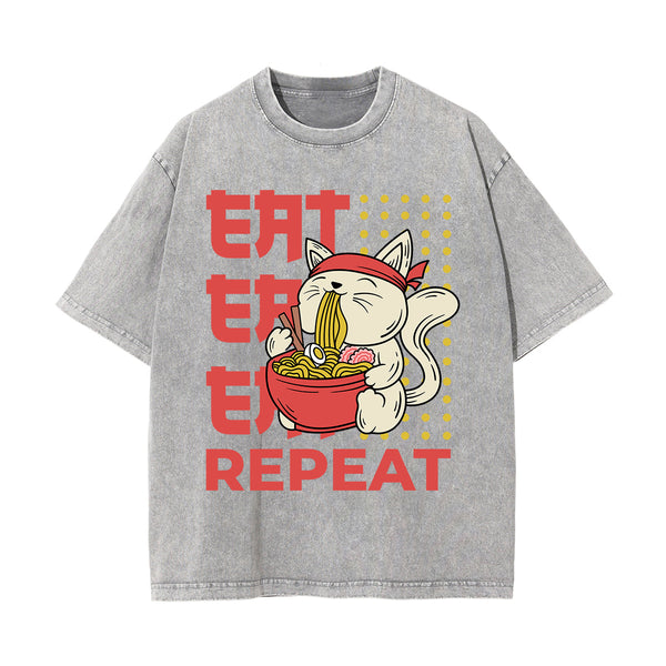 Eat Repeat Graphic Washed Tee-INNBLAC
