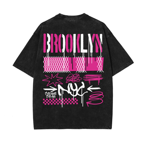 Brooklyn Graffiti Stone Wash Graphic Tee-INNBLAC
