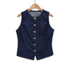 Women's Gold Button Denim Vest