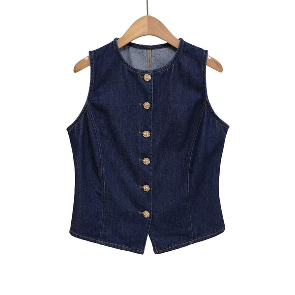 Women's Gold Button Denim Vest
