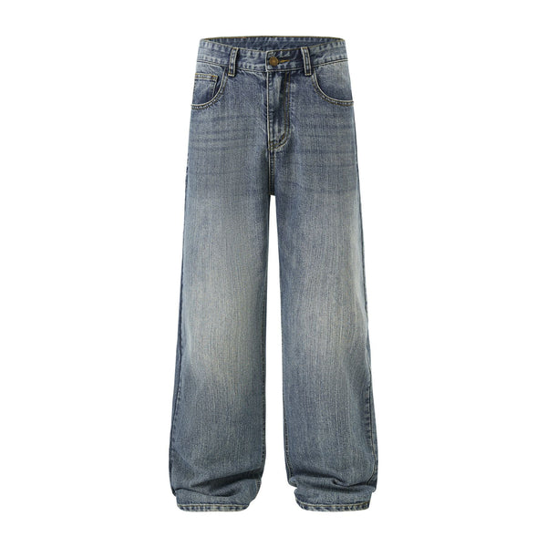 Straight Leg Faded Denim Pants-INNBLAC