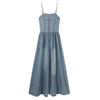 A-Line Denim Spaghetti-Strap Midi Dress