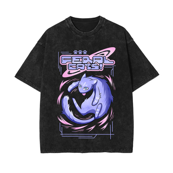 Feral Cat Y2K Japanese Graphic Tee-INNBLAC