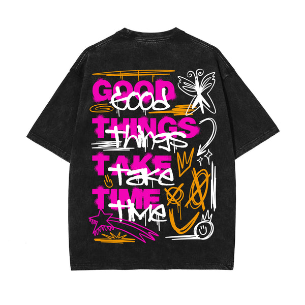 Good Things Take Time Graffiti Graphic Tee-INNBLAC