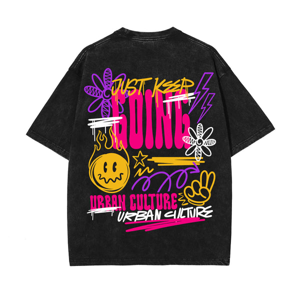 Just Keep Going Graffiti Quote Washed Tee-INNBLAC