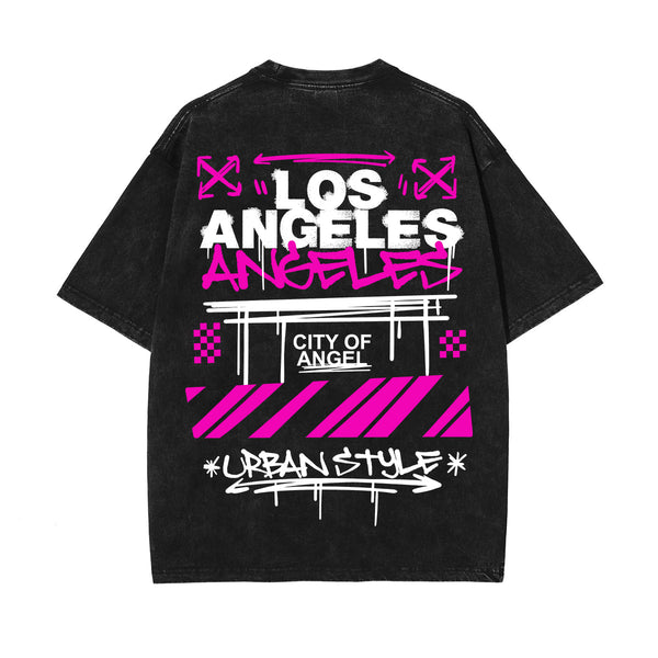 Los Angeles Graffiti Graphic Washed Tee-INNBLAC