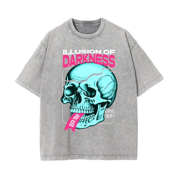 Skull Urban Streetwear Stone Wash Graphic Tee-INNBLAC
