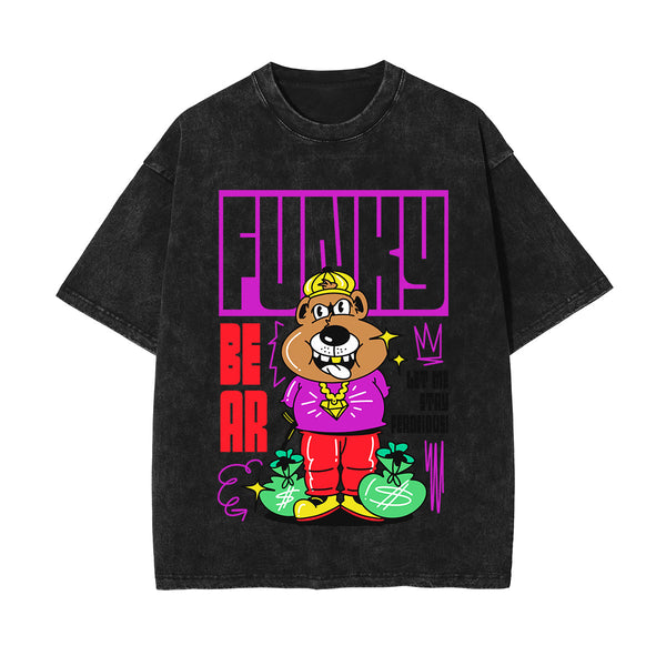 Funky Bear Graffiti Cartoon Graphic Tee-INNBLAC