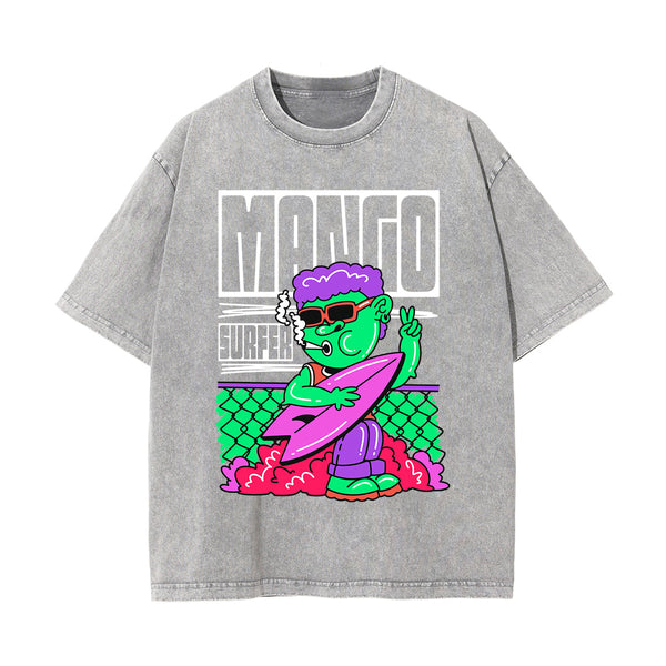 Surfer Graffiti Cartoon Graphic Washed Tee-INNBLAC