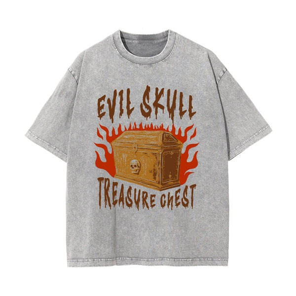 Evil Skull Streetwear Stone Wash Graphic Tee-INNBLAC