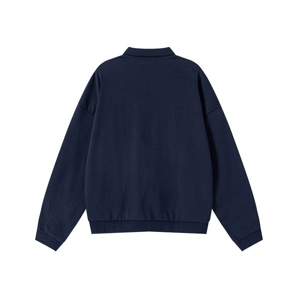 Relaxed Fit Solid Color Polo Neck Sweatshirt