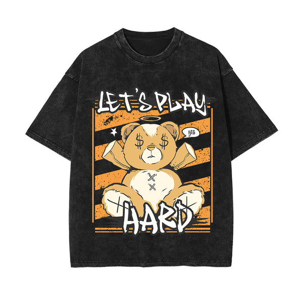 Let's Play Hard Teddy Bear Graphic Tee-INNBLAC