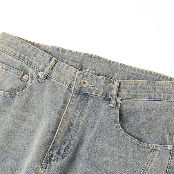 Muddy-Wash Faded Panel-Stitch Jeans