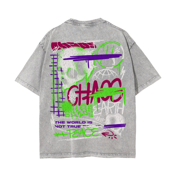 Washed Aesthetic Skull Graphic Tee-INNBLAC