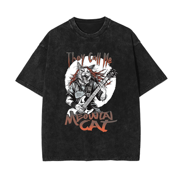 Heavy Meowtall Stone Wash Graphic Tee-INNBLAC
