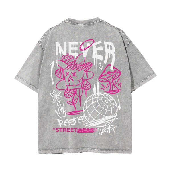 Never Regret Graffiti Graphic Washed Tee-INNBLAC