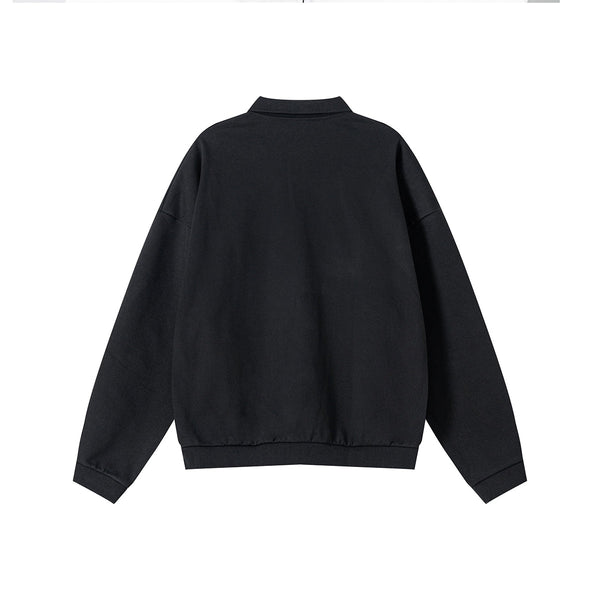 Relaxed Fit Solid Color Polo Neck Sweatshirt
