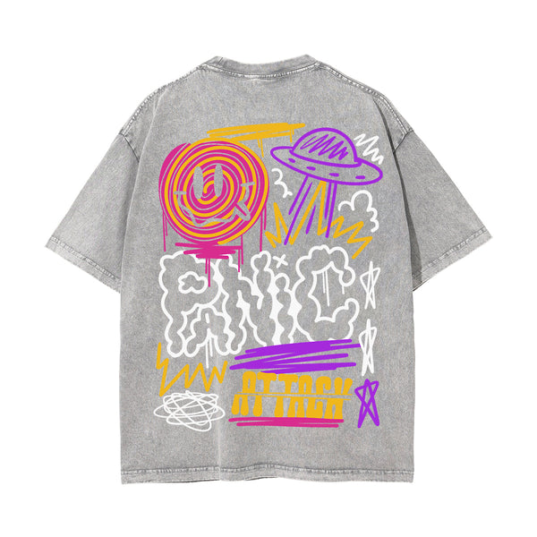 Panic Attack Graffiti Graphic Washed Tee-INNBLAC