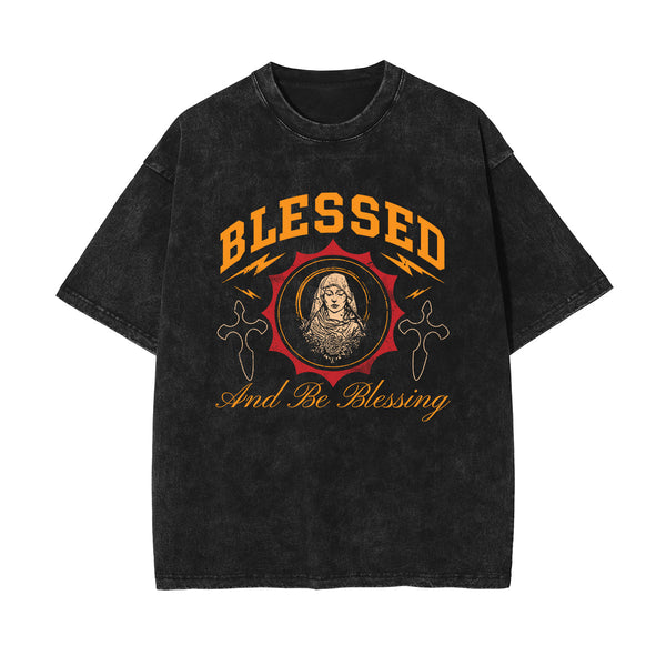 Blessed Christian Stone Wash Graphic Tee-INNBLAC