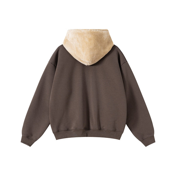 Zip-Up Loose Fit Plush-Lined Hoodie