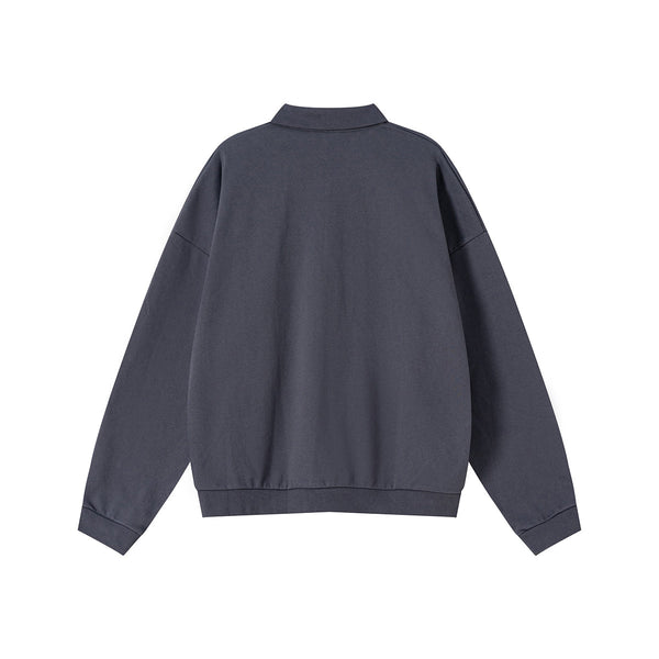 Relaxed Fit Solid Color Polo Neck Sweatshirt