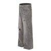 Smoky Gray Distressed Wide-Leg Jeans