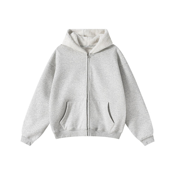 Zip-Up Loose Fit Plush-Lined Hoodie
