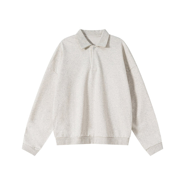 Relaxed Fit Solid Color Polo Neck Sweatshirt