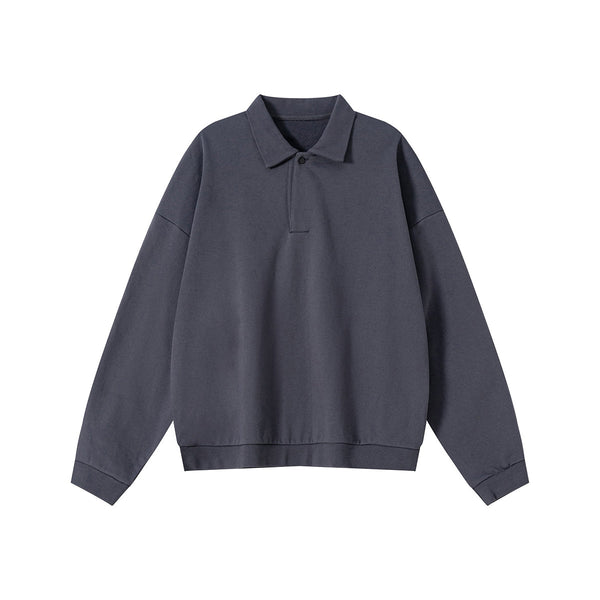 Relaxed Fit Solid Color Polo Neck Sweatshirt