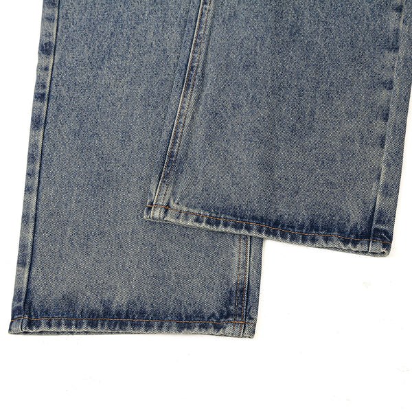 Faded Blue Vintage-Sanded Wide-Leg Jeans