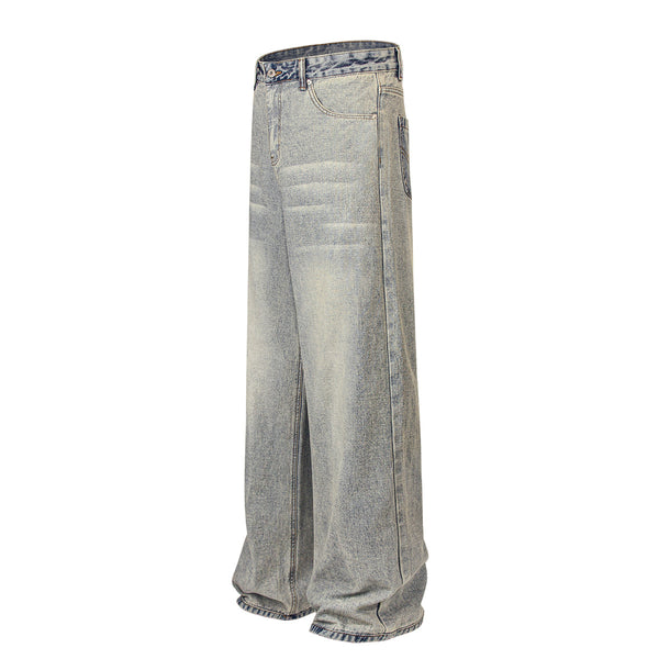 Light Wash Faded Wide-Leg Denim Pants