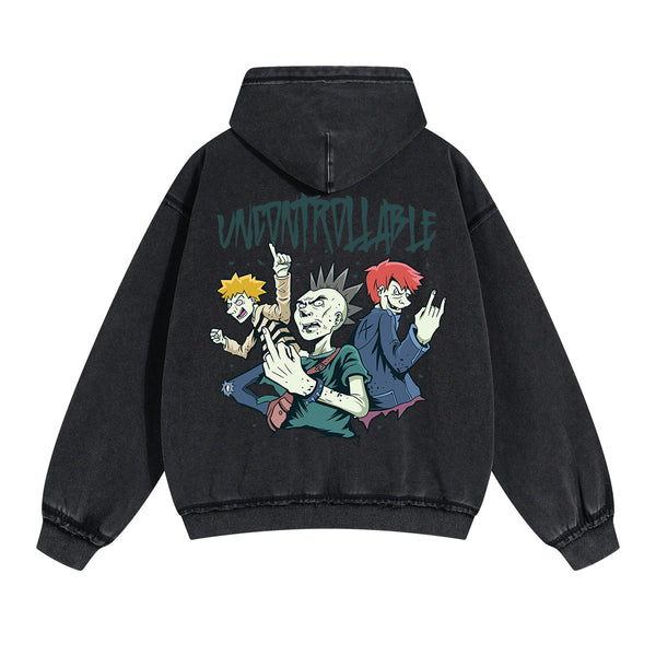 Uncontrollable Street Punk Double Slider Zip Hoodie-INNBLAC