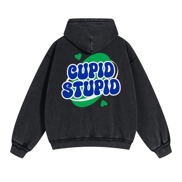 Cupid Stupid Y2K Valentines Graphic Washed Hoodie-INNBLAC