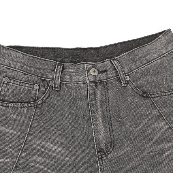 Smoky Gray Distressed Wide-Leg Jeans