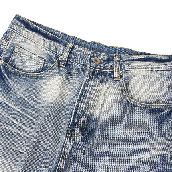 Vintage Wash Faded Wide-Leg Jeans