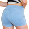 Mid-Waisted Washed Knit Denim Shorts