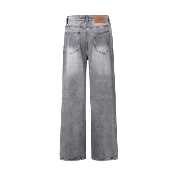 Relaxed Fit Wash Denim Gray Jeans-INNBLAC