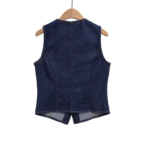 Women's Gold Button Denim Vest