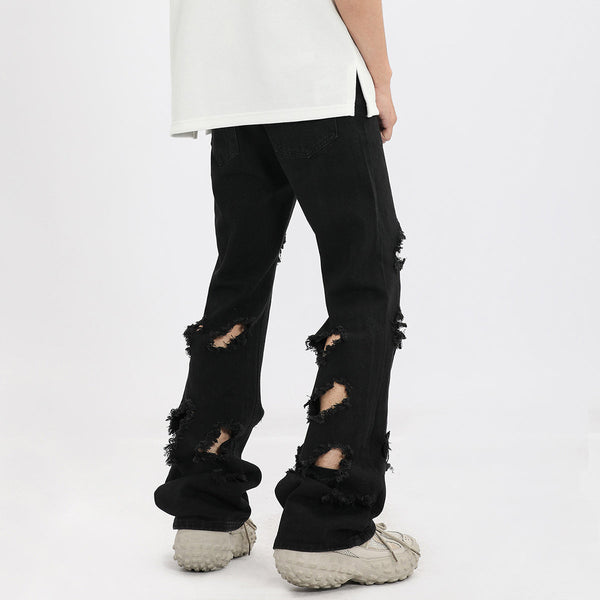 Distressed Black Ripped Flared Jeans